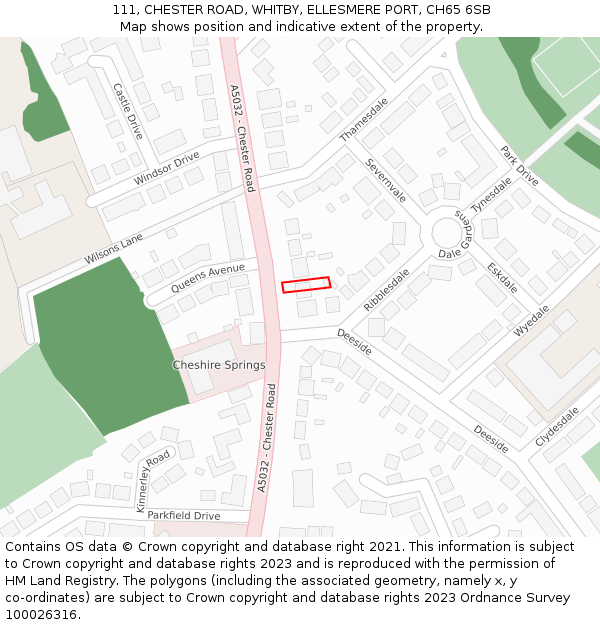 111, CHESTER ROAD, WHITBY, ELLESMERE PORT, CH65 6SB: Location map and indicative extent of plot