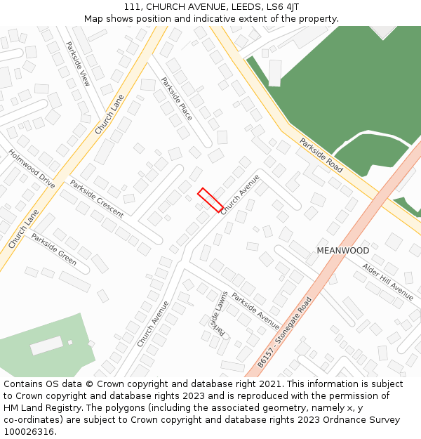 111, CHURCH AVENUE, LEEDS, LS6 4JT: Location map and indicative extent of plot