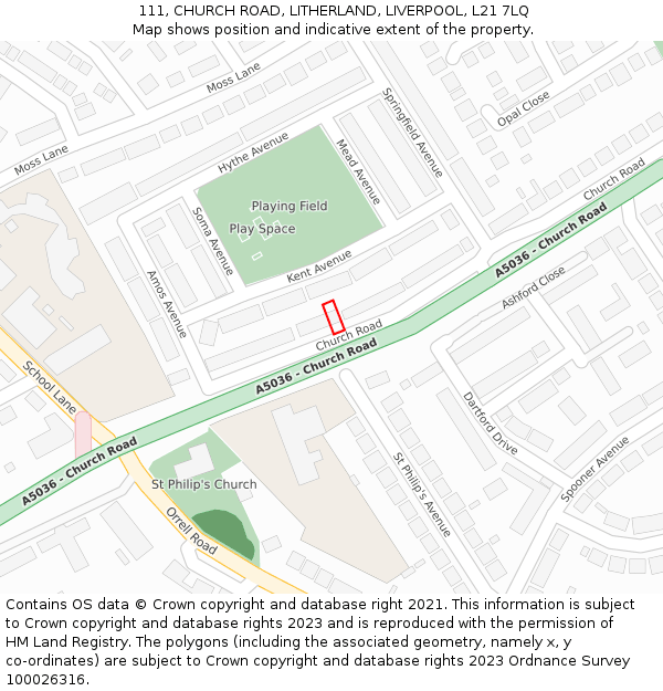111, CHURCH ROAD, LITHERLAND, LIVERPOOL, L21 7LQ: Location map and indicative extent of plot