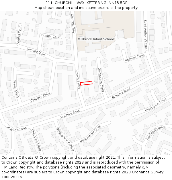 111, CHURCHILL WAY, KETTERING, NN15 5DP: Location map and indicative extent of plot