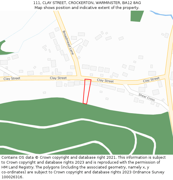 111, CLAY STREET, CROCKERTON, WARMINSTER, BA12 8AG: Location map and indicative extent of plot