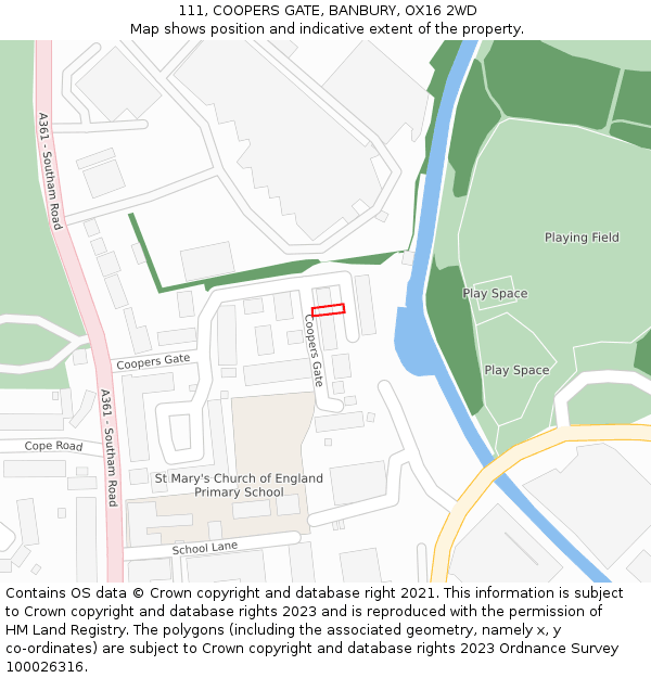 111, COOPERS GATE, BANBURY, OX16 2WD: Location map and indicative extent of plot