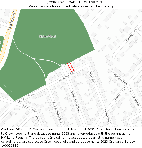 111, COPGROVE ROAD, LEEDS, LS8 2RS: Location map and indicative extent of plot