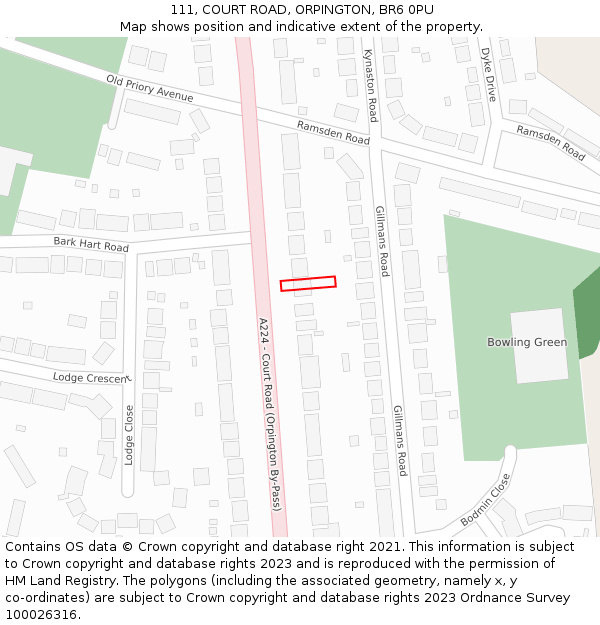 111, COURT ROAD, ORPINGTON, BR6 0PU: Location map and indicative extent of plot