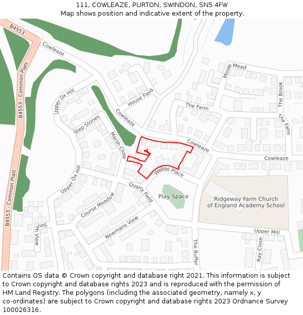 111, COWLEAZE, PURTON, SWINDON, SN5 4FW: Location map and indicative extent of plot