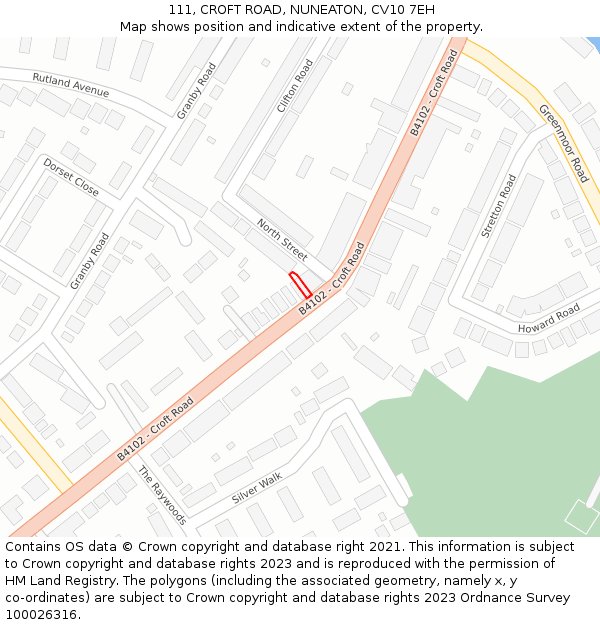 111, CROFT ROAD, NUNEATON, CV10 7EH: Location map and indicative extent of plot