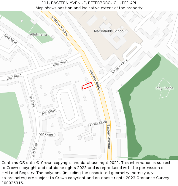 111, EASTERN AVENUE, PETERBOROUGH, PE1 4PL: Location map and indicative extent of plot
