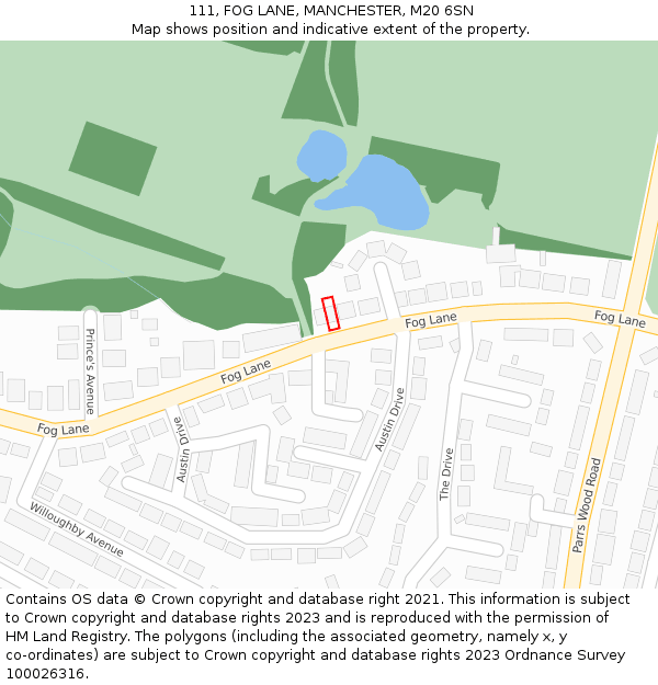 111, FOG LANE, MANCHESTER, M20 6SN: Location map and indicative extent of plot