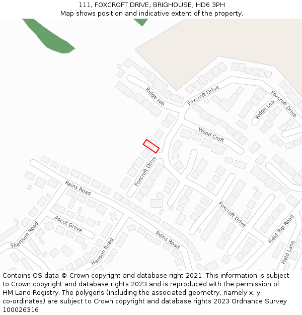 111, FOXCROFT DRIVE, BRIGHOUSE, HD6 3PH: Location map and indicative extent of plot
