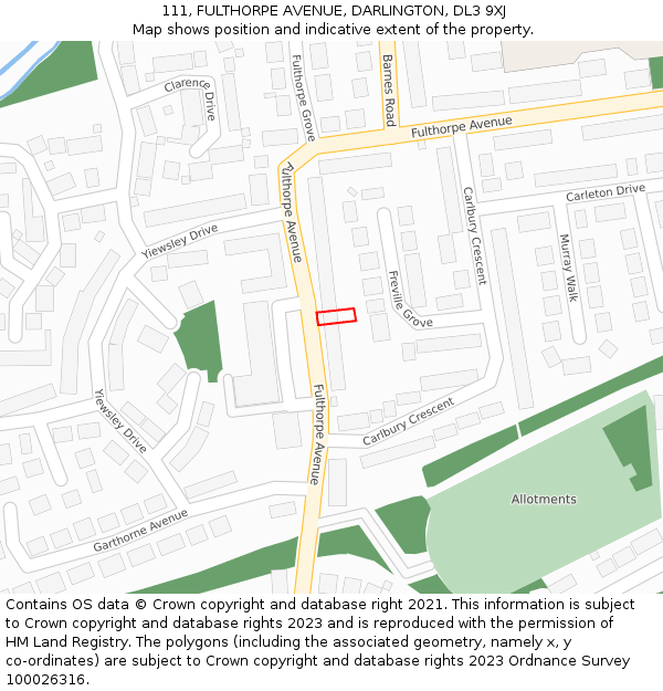 111, FULTHORPE AVENUE, DARLINGTON, DL3 9XJ: Location map and indicative extent of plot