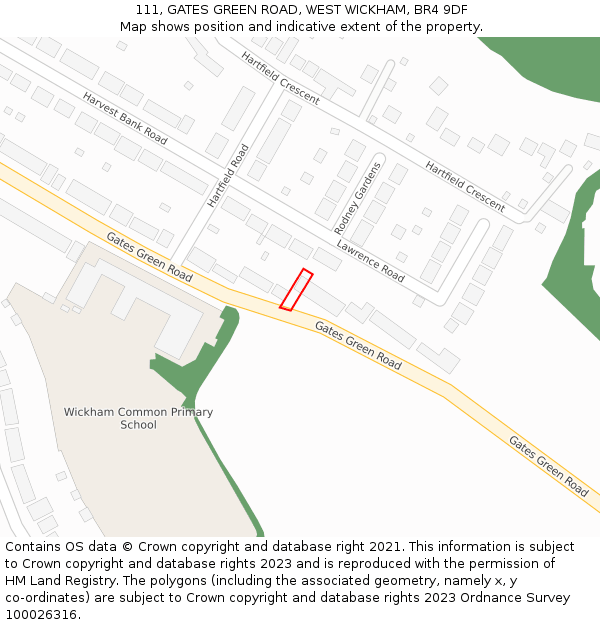 111, GATES GREEN ROAD, WEST WICKHAM, BR4 9DF: Location map and indicative extent of plot