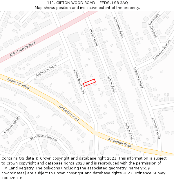 111, GIPTON WOOD ROAD, LEEDS, LS8 3AQ: Location map and indicative extent of plot