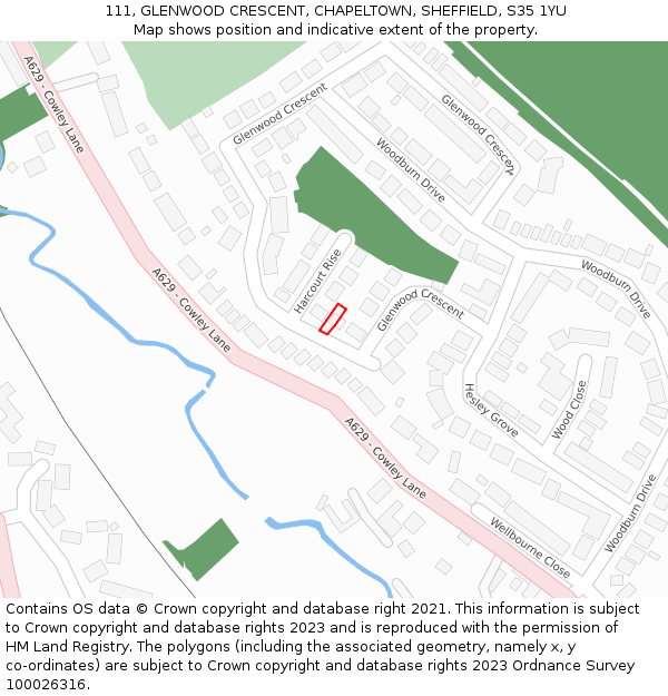 111, GLENWOOD CRESCENT, CHAPELTOWN, SHEFFIELD, S35 1YU: Location map and indicative extent of plot
