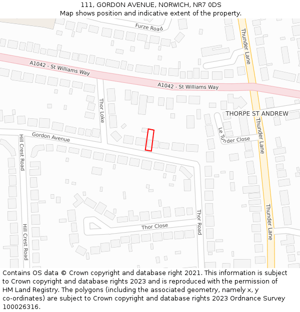 111, GORDON AVENUE, NORWICH, NR7 0DS: Location map and indicative extent of plot