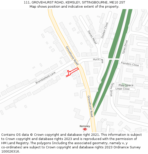 111, GROVEHURST ROAD, KEMSLEY, SITTINGBOURNE, ME10 2ST: Location map and indicative extent of plot