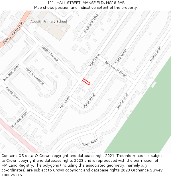 111, HALL STREET, MANSFIELD, NG18 3AR: Location map and indicative extent of plot