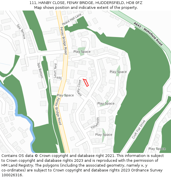 111, HANBY CLOSE, FENAY BRIDGE, HUDDERSFIELD, HD8 0FZ: Location map and indicative extent of plot