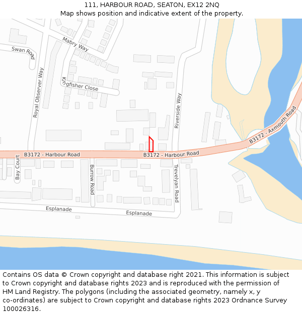 111, HARBOUR ROAD, SEATON, EX12 2NQ: Location map and indicative extent of plot