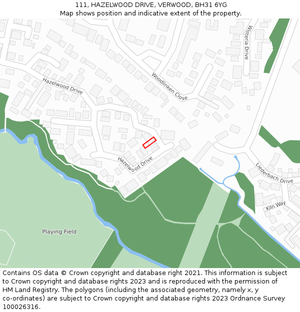 111, HAZELWOOD DRIVE, VERWOOD, BH31 6YG: Location map and indicative extent of plot
