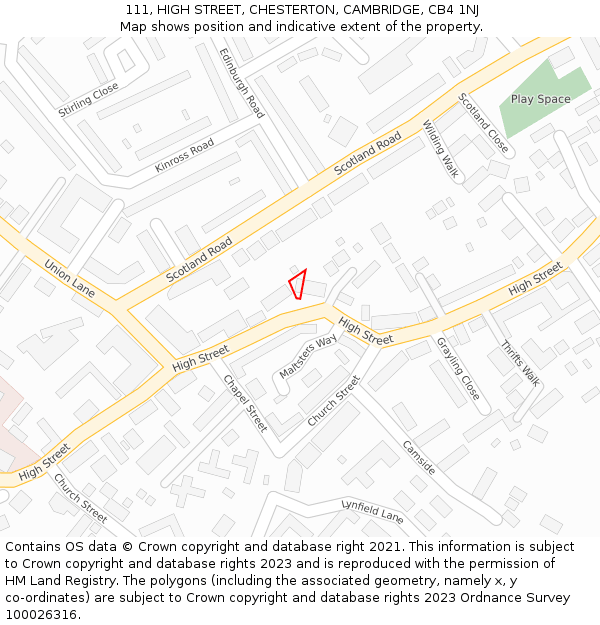 111, HIGH STREET, CHESTERTON, CAMBRIDGE, CB4 1NJ: Location map and indicative extent of plot