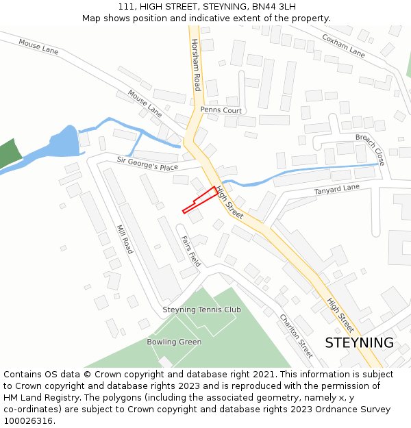 111, HIGH STREET, STEYNING, BN44 3LH: Location map and indicative extent of plot