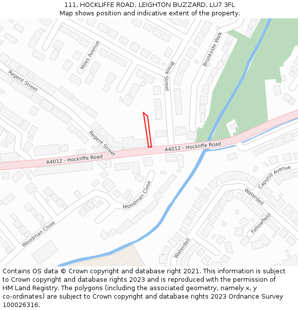 111, HOCKLIFFE ROAD, LEIGHTON BUZZARD, LU7 3FL: Location map and indicative extent of plot