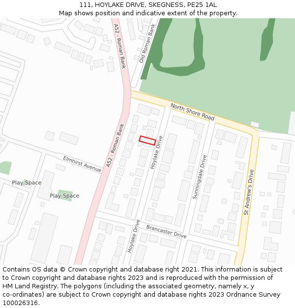 111, HOYLAKE DRIVE, SKEGNESS, PE25 1AL: Location map and indicative extent of plot