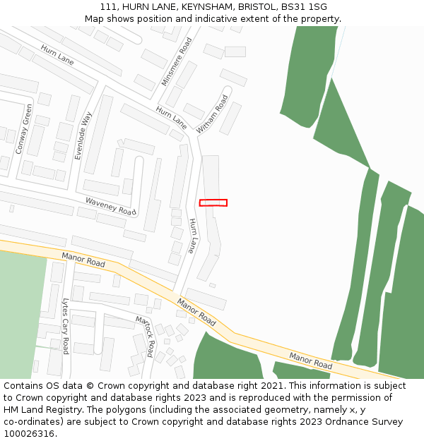 111, HURN LANE, KEYNSHAM, BRISTOL, BS31 1SG: Location map and indicative extent of plot