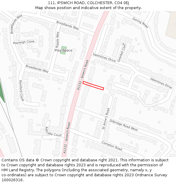 111, IPSWICH ROAD, COLCHESTER, CO4 0EJ: Location map and indicative extent of plot