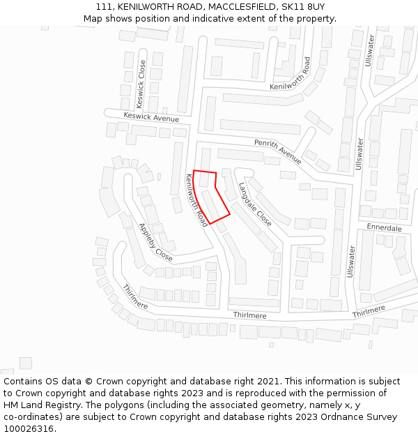 111, KENILWORTH ROAD, MACCLESFIELD, SK11 8UY: Location map and indicative extent of plot