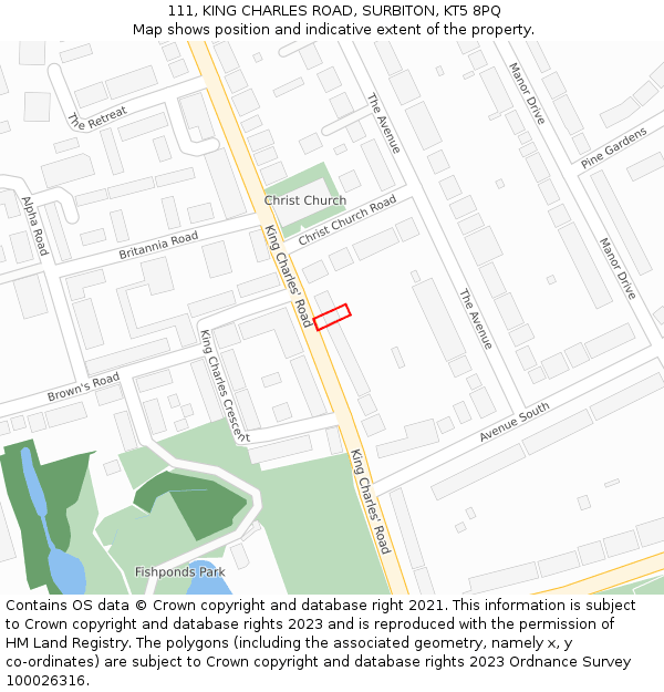 111, KING CHARLES ROAD, SURBITON, KT5 8PQ: Location map and indicative extent of plot