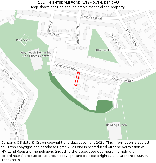 111, KNIGHTSDALE ROAD, WEYMOUTH, DT4 0HU: Location map and indicative extent of plot