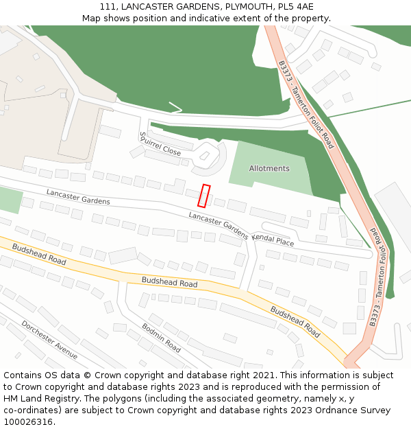 111, LANCASTER GARDENS, PLYMOUTH, PL5 4AE: Location map and indicative extent of plot
