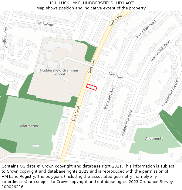111, LUCK LANE, HUDDERSFIELD, HD1 4QZ: Location map and indicative extent of plot