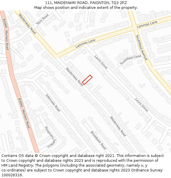 111, MAIDENWAY ROAD, PAIGNTON, TQ3 2PZ: Location map and indicative extent of plot