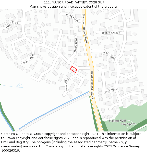 111, MANOR ROAD, WITNEY, OX28 3UF: Location map and indicative extent of plot