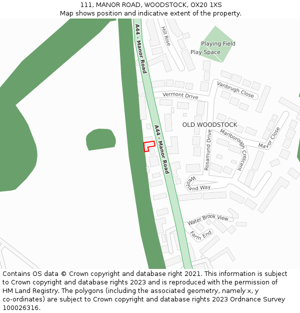111, MANOR ROAD, WOODSTOCK, OX20 1XS: Location map and indicative extent of plot