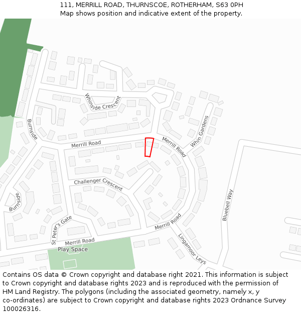 111, MERRILL ROAD, THURNSCOE, ROTHERHAM, S63 0PH: Location map and indicative extent of plot