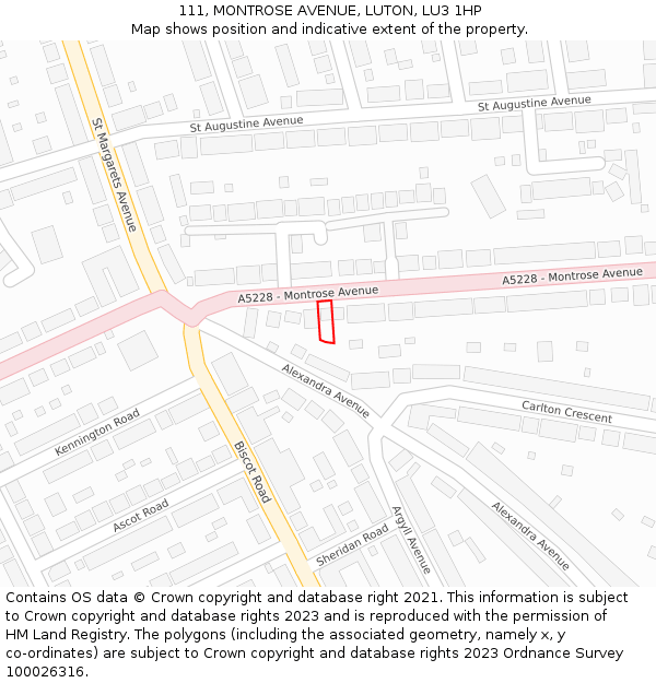 111, MONTROSE AVENUE, LUTON, LU3 1HP: Location map and indicative extent of plot