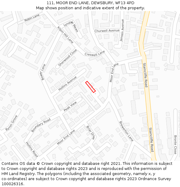 111, MOOR END LANE, DEWSBURY, WF13 4PD: Location map and indicative extent of plot
