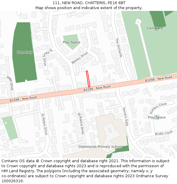 111, NEW ROAD, CHATTERIS, PE16 6BT: Location map and indicative extent of plot
