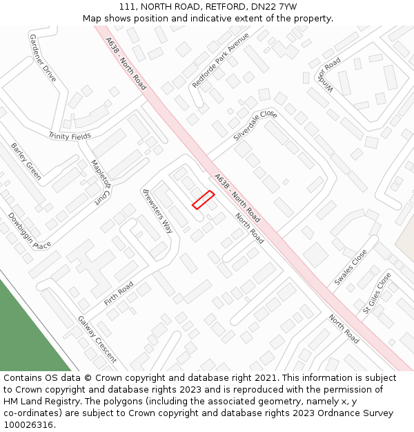111, NORTH ROAD, RETFORD, DN22 7YW: Location map and indicative extent of plot