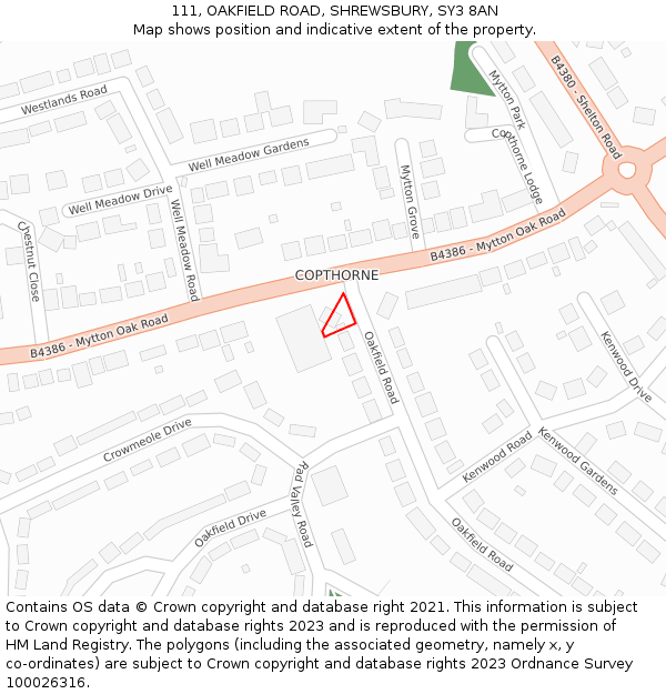 111, OAKFIELD ROAD, SHREWSBURY, SY3 8AN: Location map and indicative extent of plot