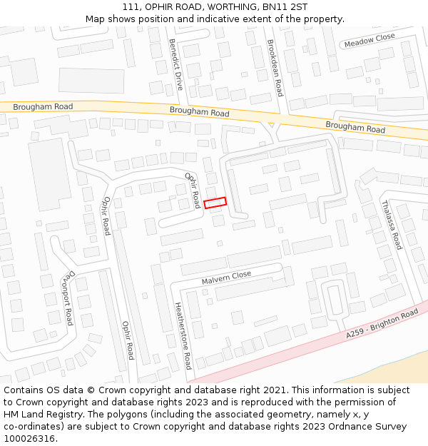 111, OPHIR ROAD, WORTHING, BN11 2ST: Location map and indicative extent of plot