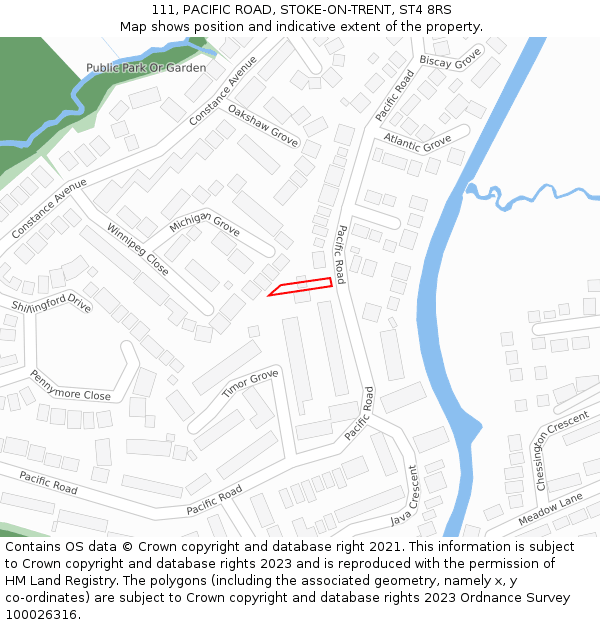 111, PACIFIC ROAD, STOKE-ON-TRENT, ST4 8RS: Location map and indicative extent of plot