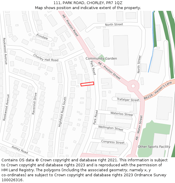 111, PARK ROAD, CHORLEY, PR7 1QZ: Location map and indicative extent of plot