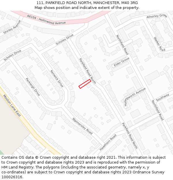 111, PARKFIELD ROAD NORTH, MANCHESTER, M40 3RG: Location map and indicative extent of plot