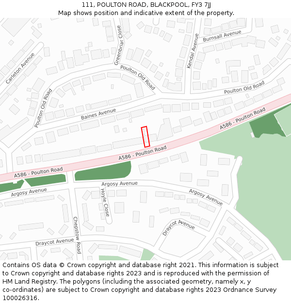 111, POULTON ROAD, BLACKPOOL, FY3 7JJ: Location map and indicative extent of plot