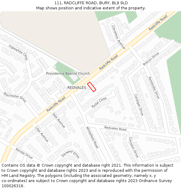 111, RADCLIFFE ROAD, BURY, BL9 9LD: Location map and indicative extent of plot