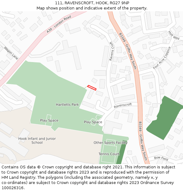 111, RAVENSCROFT, HOOK, RG27 9NP: Location map and indicative extent of plot